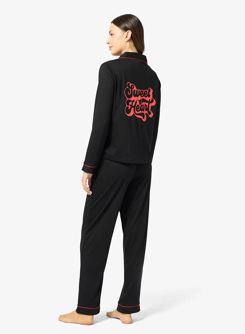 جينجر Button Up Shirt & Pyjama Set